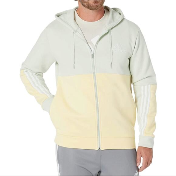 Men's XL adidas Colorblock Full-Zip Hoodie in Linen Green/Alumina/Almost Yellow - Picture 1 of 9